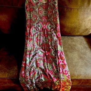 Floral summer dress with smocking in front.